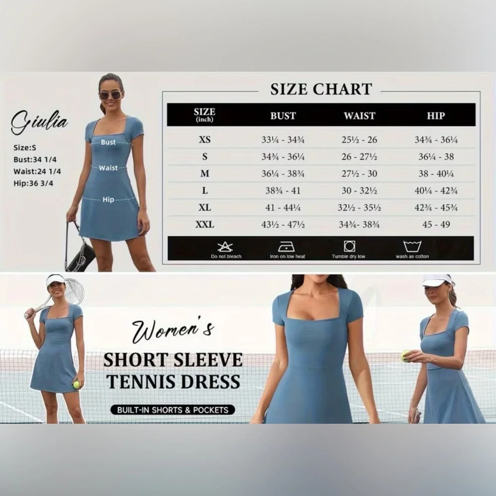 Medium Peacock Blue Women's Tennis Dress w/ pockets/ fitted/ skorts/ athletic - Picture 9 of 15